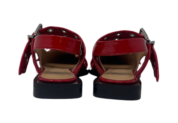 Ganni Red Buckle Ballet Flats Sz-38