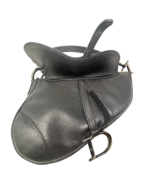 Christian Dior-Black Leather Saddle Handbag with Silver Haardware