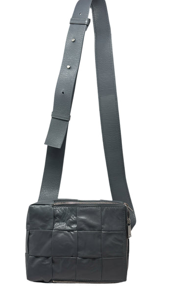 Bottega Veneta cassette sling crossbody bag- grey leather