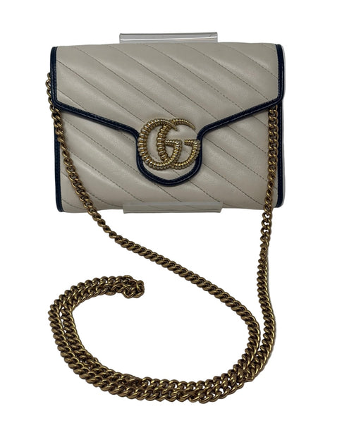 Gucci-Preloved-Small Vintage Effect Matelasse Diagonal Torchon GG Marmont Chain Wallet