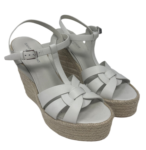 Saint Laurent White Tribute Sandal Wedge  Sz-40