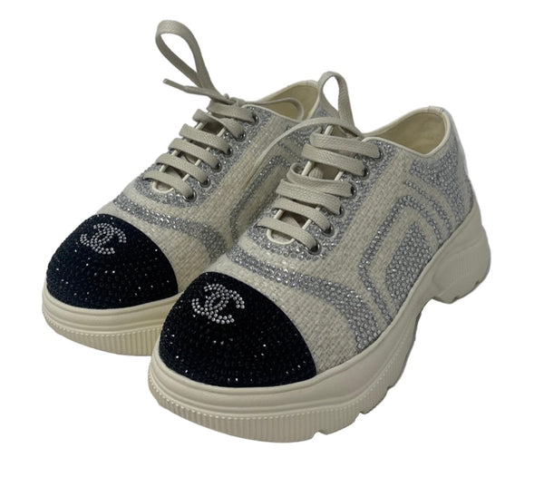 Chanel-NEW With Box-Crystal Embellished Platform Sneakers Sz-38