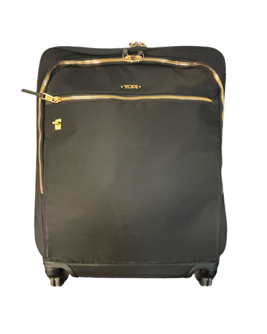 Tumi black nylon suitcase with gold hardware 16 x 22 x 9