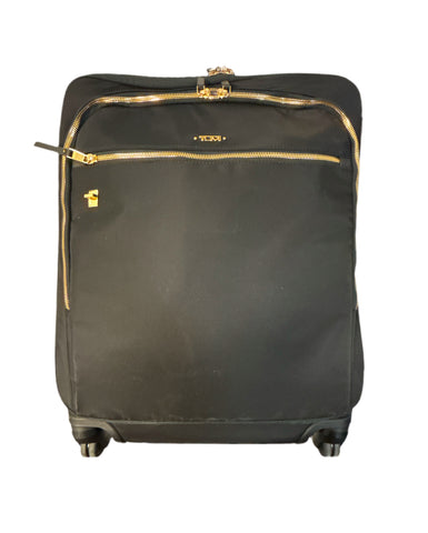 Tumi black nylon suitcase with gold hardware 16 x 22 x 9