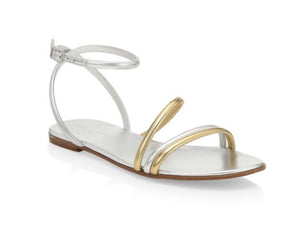Gianvito Rossi Bekah Flat Metallic Sandals Sz-38