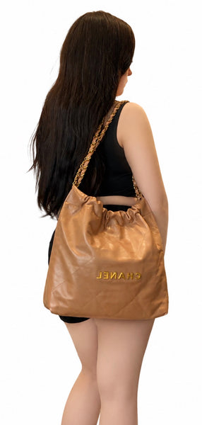 Chanel-NEW With Box-Tan Orange Chanel 22 Tote Bag