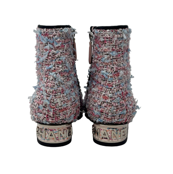Chanel Pink Tweed Boots Sz-37