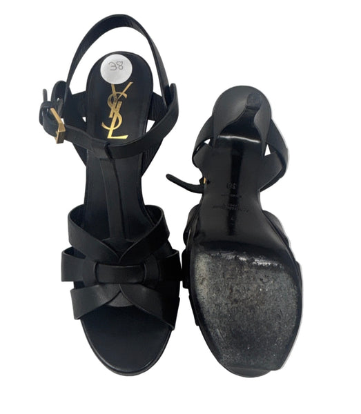 YSL-Black Leather Tribute Heels - size 38