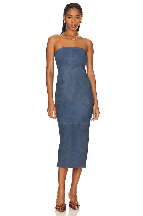 SPRWMN-Denim Suede Tube Dress Sz-M