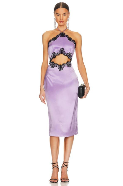 Fleur Du Mal-Lace Trim Silk Halter Neck Dress With Cutout Sz-L