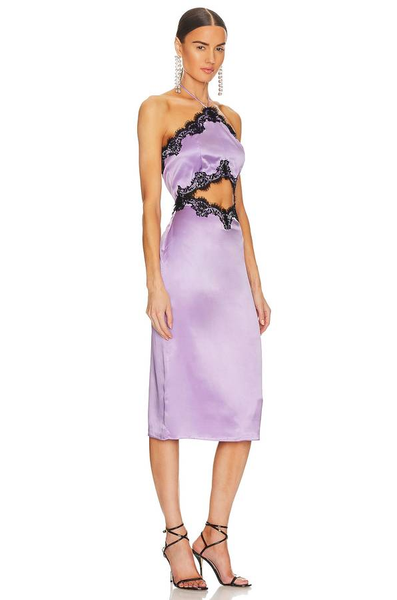 Fleur Du Mal-Lace Trim Silk Halter Neck Dress With Cutout Sz-L