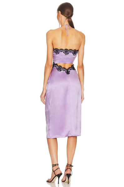 Fleur Du Mal-Lace Trim Silk Halter Neck Dress With Cutout Sz-L