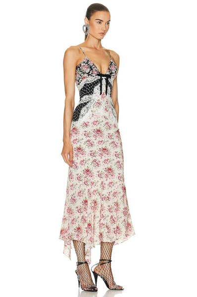ALESSANDRA RICH-Rose Print Slip Dress With Lace Sz-46