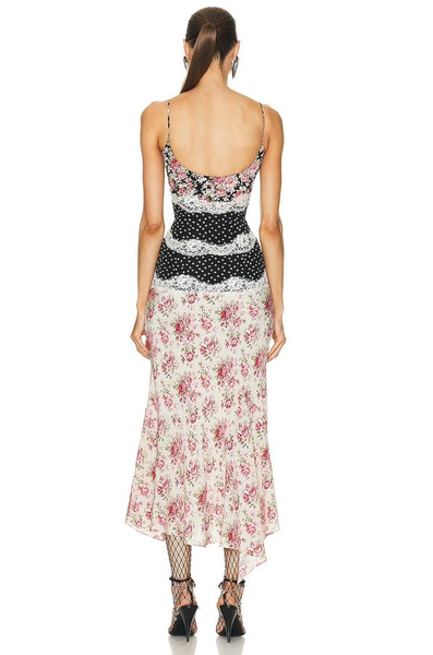 ALESSANDRA RICH-Rose Print Slip Dress With Lace Sz-46