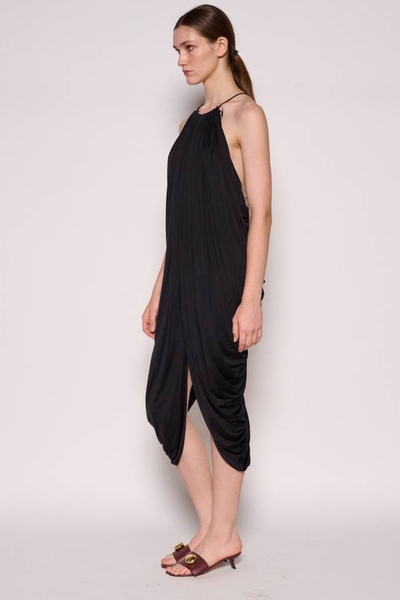 Loewe-NEW With Tags-Embellished Draped Silk Halterneck Midi Dress With Large Logo Back Sz-44
