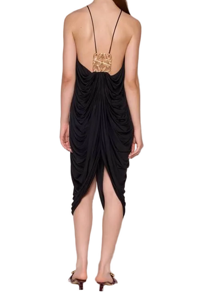 Loewe-NEW With Tags-Embellished Draped Silk Halterneck Midi Dress With Large Logo Back Sz-44