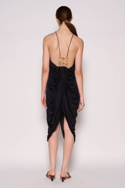 Loewe-NEW With Tags-Embellished Draped Silk Halterneck Midi Dress With Large Logo Back Sz-44
