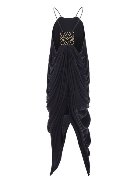 Loewe-NEW With Tags-Embellished Draped Silk Halterneck Midi Dress With Large Logo Back Sz-44