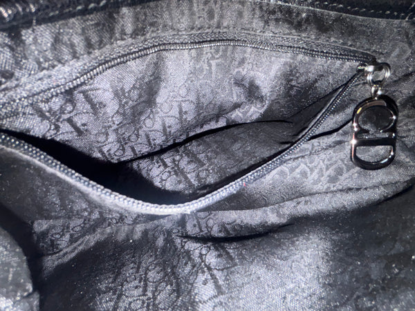 Christian Dior-Black Leather Saddle Handbag with Silver Haardware