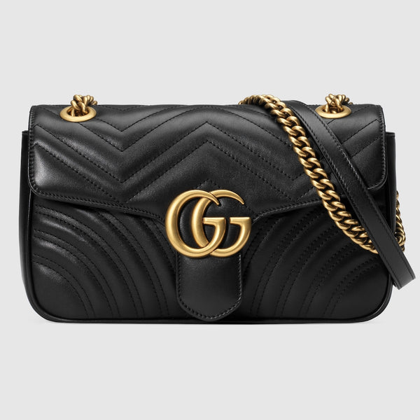 Gucci Marmont black leather quilted medium crossbody bag with gold GG