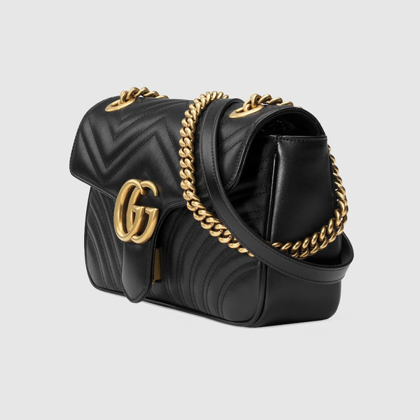 Gucci Marmont black leather quilted medium crossbody bag with gold GG