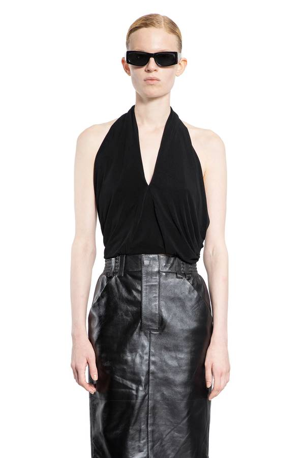 SAINT LAURENT draped-ruched-stretch-jersey-halterneck-top