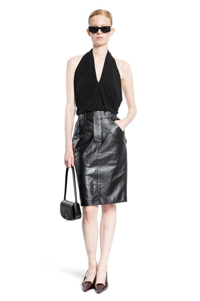 SAINT LAURENT draped-ruched-stretch-jersey-halterneck-top