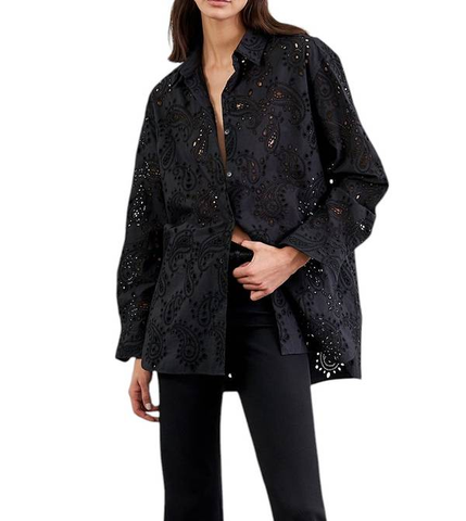 NILI LOTAN -  Mael Embroidered Poplin Shirt -Size Large -NEW WITH TAGS