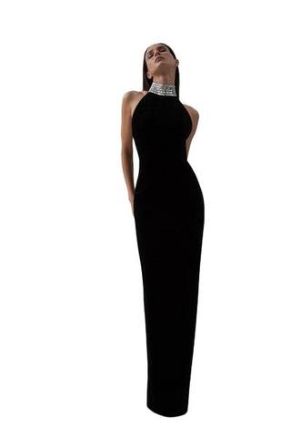 Rasario Crystal Embellished Halter Neck Maxi Dress size-42 -NEW WITH TAGS