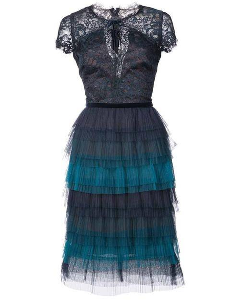 Marchesa Tiered ruffle short sleeve cocktail dress tie size-14