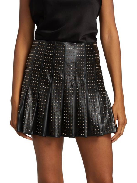 alice + olivia leather pleated skirt with gold studs size-8