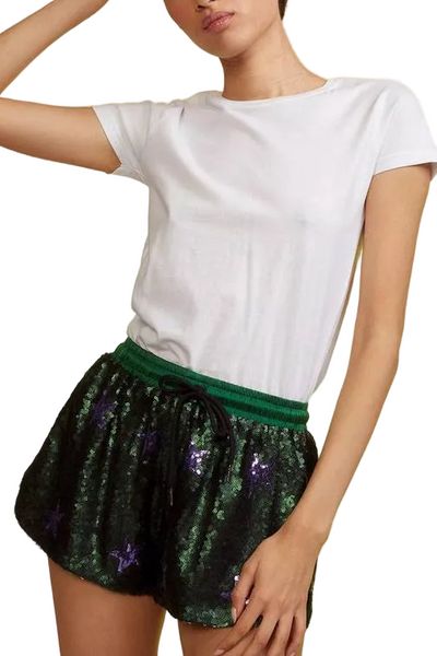Cynthia Rowley-Preloved Green Shorts with Purple Stars Sz-M