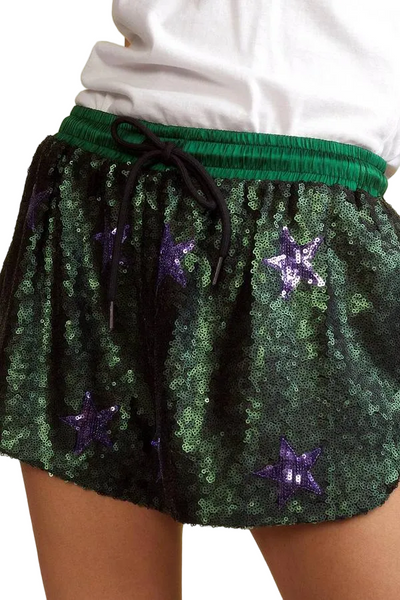 Cynthia Rowley-Preloved Green Shorts with Purple Stars Sz-M
