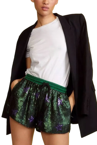 Cynthia Rowley-Preloved Green Shorts with Purple Stars Sz-M