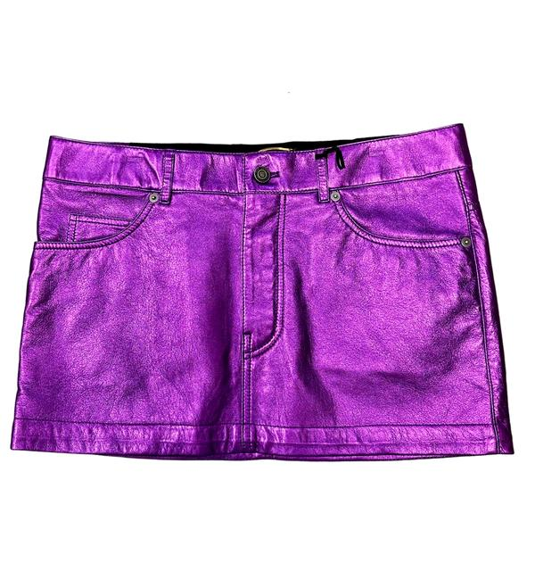 SAINT LAURENT-METALLIC LEATHER SKIRT size-40