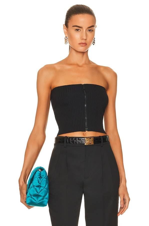 SAINT LAURENT-STRAPLESS RIBBED ZIP TOP size XL