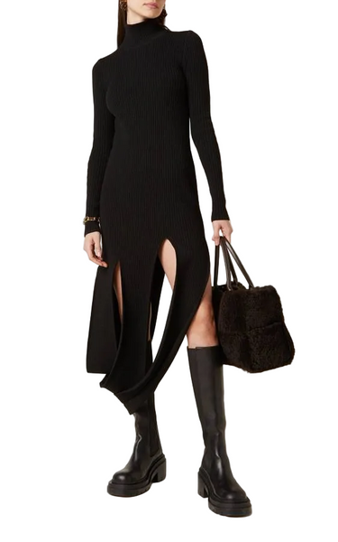 Bottega Veneta-Turtleneck Ribbed Knit Mini Dress Sz-S
