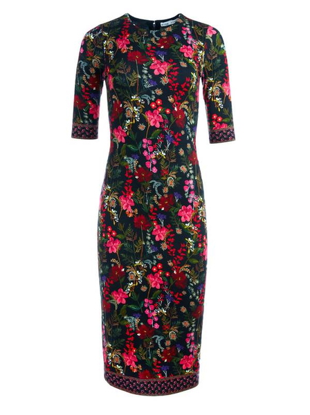 Alice + Olivia Delora Floral Crewneck Midi Dress Sz-6