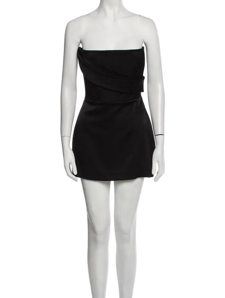 Alex Perry-Satin Crepe Strapless Corset Drape Mini Dress Sz-14