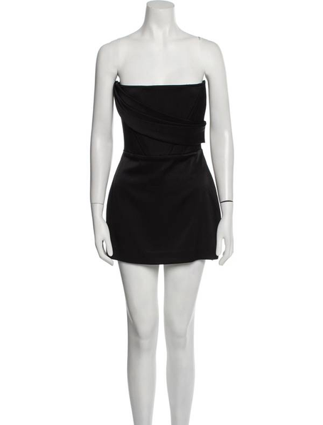 Alex Perry-Satin Crepe Strapless Corset Drape Mini Dress Sz-14