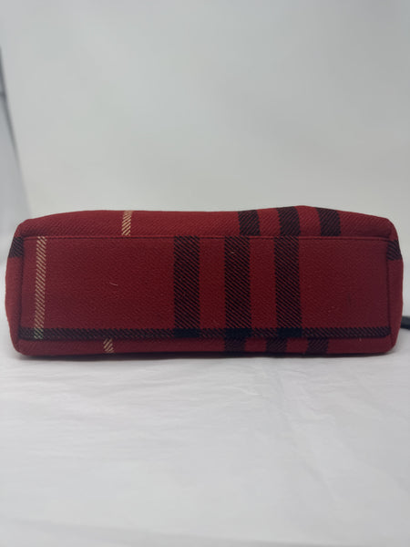 BURBERRY- Wool Red Plaid Handle Bag