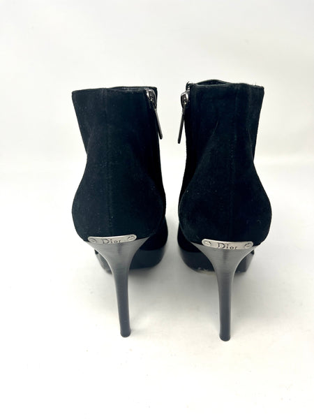 DIOR-Stiletto Black Suede Booties-Size: 38