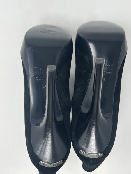 DIOR-Stiletto Black Suede Booties-Size: 38