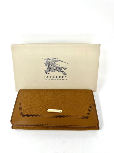 BURBERRY-Tan Leather Flap Continental Wallet
