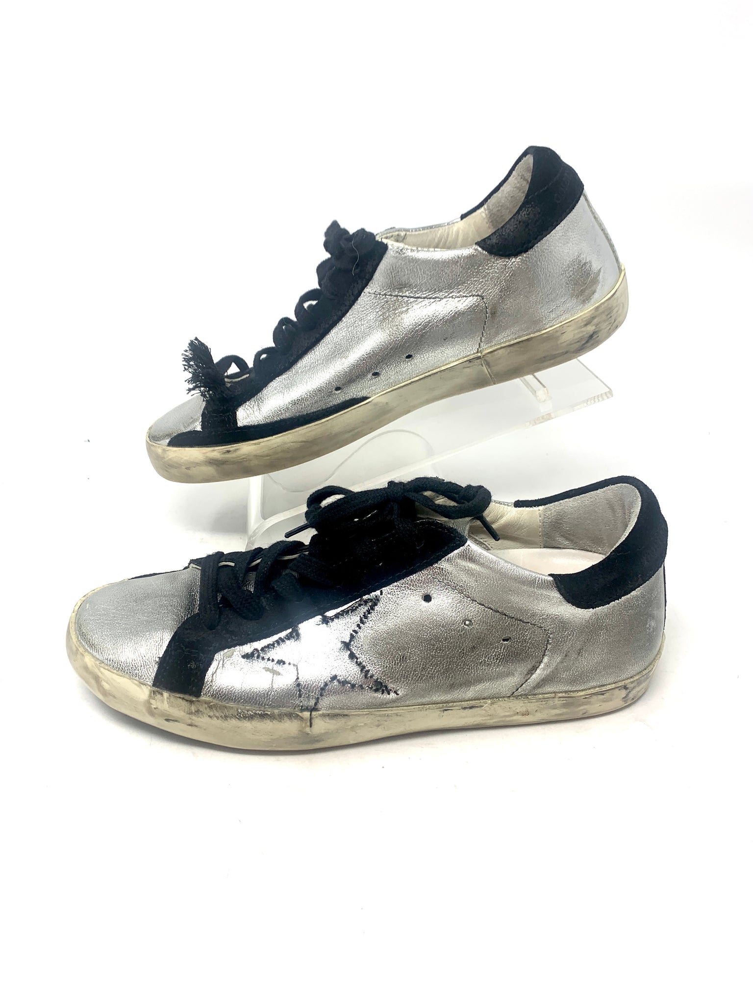 Golden Goose Sliver Leather Sneakers: Size 38