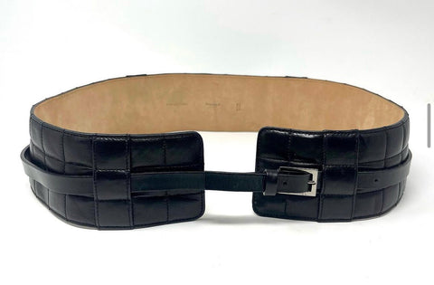 CHANEL: black leather quilted wide corset belt: Sz 85